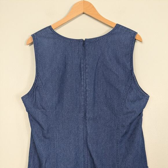 Vintage Talbots Maxi Dress 14 Blue Denim 90s Teacher Modest Pocket Jumper - Picture 7 of 11